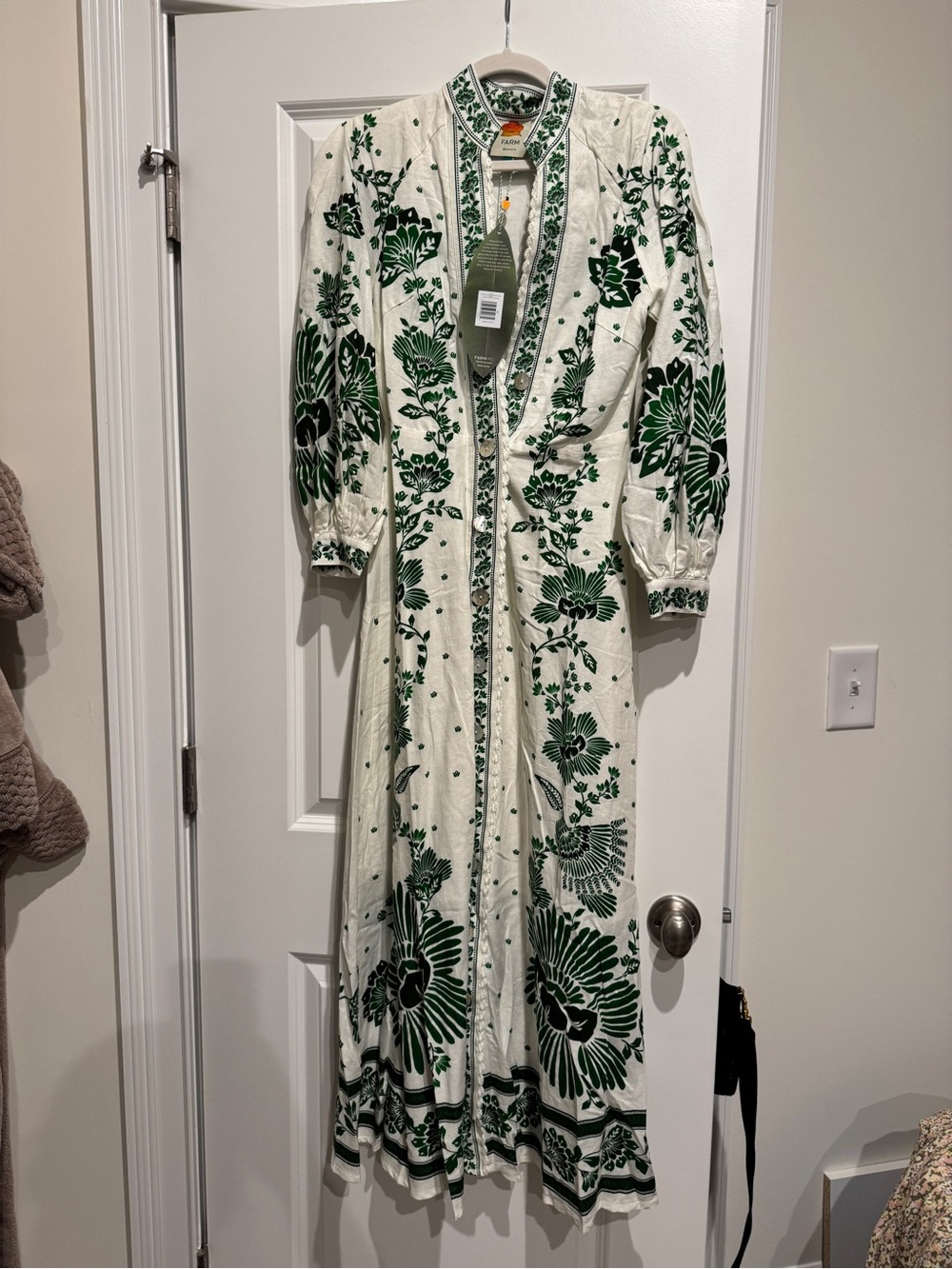 FARM Rio Cream Maxi Dress with Green Floral Print
